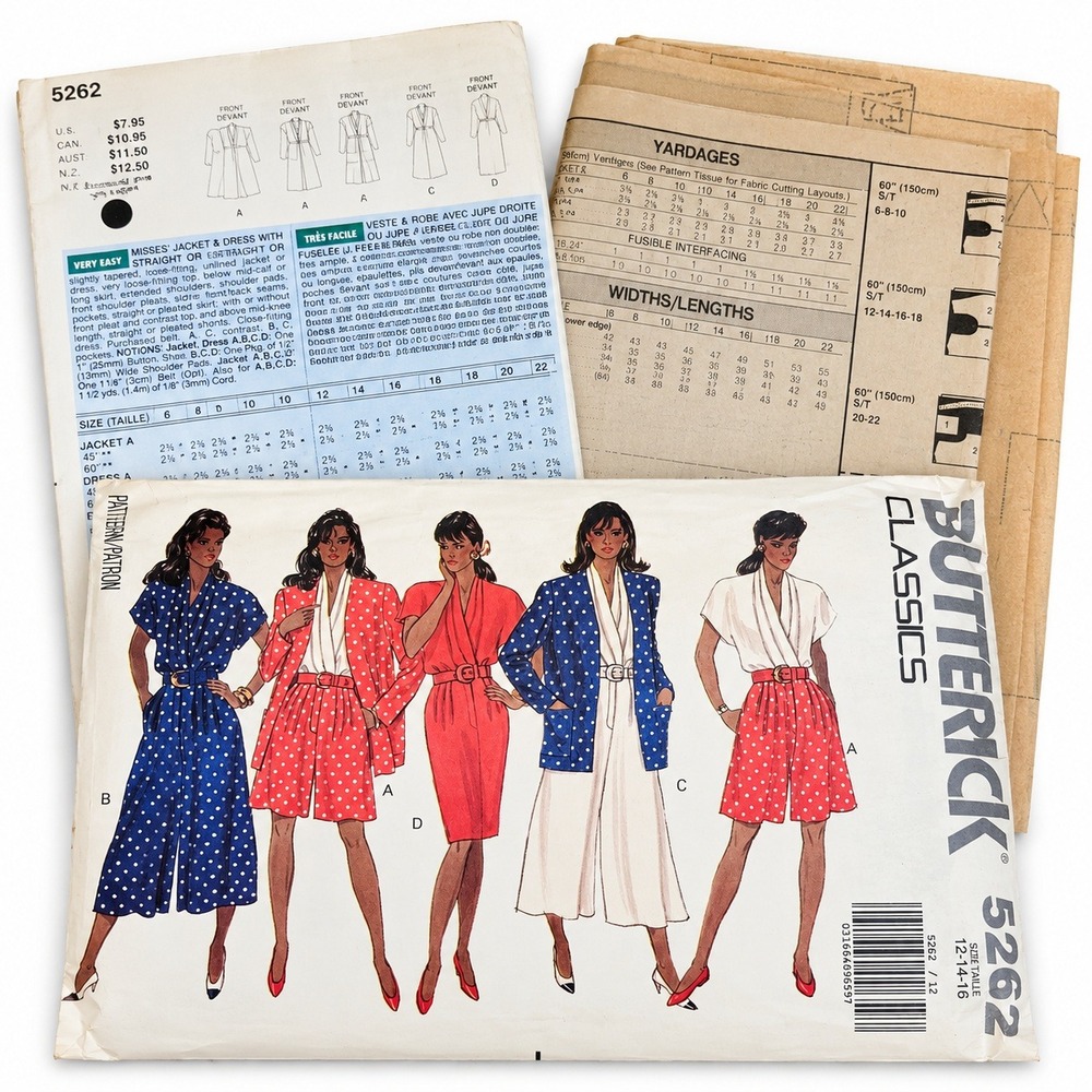 Butterick 5262 Sewing Pattern Misses Jacket Dress Skirt Size 12-14-16 90s Vtg
